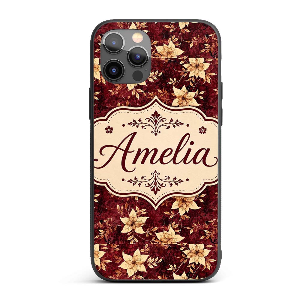 Rich Deep Red Floral with Cream Blossoms and Custom Name Protective Phone Case Mobile Cover Durable Everyday Smartphone Shock Resistant