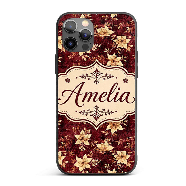 Rich Deep Red Floral with Cream Blossoms and Custom Name Protective Phone Case Mobile Cover Durable Everyday Smartphone Shock Resistant