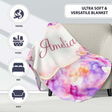 Soft Watercolour Splash Lavender Peach Abstract Pattern Lovely  Personalised Custom Name Super Soft Fleece Blanket Bed Sofa Throw