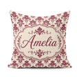 Custom Name Classic Burgundy Damask Cream Background Traditional Square Filled Cushion Throw Pillow Sofa Bed Home Decor Zip Washable UK Made