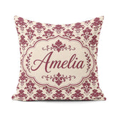 Custom Name Classic Burgundy Damask Cream Background Traditional Square Filled Cushion Throw Pillow Sofa Bed Home Decor Zip Washable UK Made