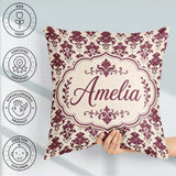 Custom Name Classic Burgundy Damask Cream Background Traditional Square Filled Cushion Throw Pillow Sofa Bed Home Decor Zip Washable UK Made