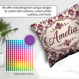Custom Name Classic Burgundy Damask Cream Background Traditional Square Filled Cushion Throw Pillow Sofa Bed Home Decor Zip Washable UK Made