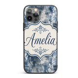 Vintage Blue Watercolour Floral Toile Seamless Custom Name Protective Phone Case Mobile Cover Durable Everyday Smartphone Shock Resistant