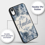 Vintage Blue Watercolour Floral Toile Seamless Custom Name Protective Phone Case Mobile Cover Durable Everyday Smartphone Shock Resistant