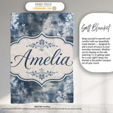 Vintage Blue Watercolour Floral Toile Seamless Pattern with Lovely  Personalised Custom Name Super Soft Fleece Blanket Bed Sofa Throw