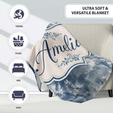 Vintage Blue Watercolour Floral Toile Seamless Pattern with Lovely  Personalised Custom Name Super Soft Fleece Blanket Bed Sofa Throw