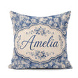 Custom Name Indigo Blue Abstract Floral Splash with Watercolour Square Filled Cushion Throw Pillow Sofa Bed Home Decor Zip Washable UK Made