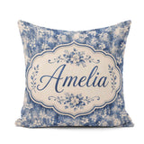 Custom Name Indigo Blue Abstract Floral Splash with Watercolour Square Filled Cushion Throw Pillow Sofa Bed Home Decor Zip Washable UK Made