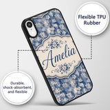 Indigo Blue Abstract Floral Splash Seamless with Custom Name Protective Phone Case Mobile Cover Durable Everyday Smartphone Shock Resistant