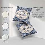 Custom Name Indigo Blue Abstract Floral Splash with Watercolour Square Filled Cushion Throw Pillow Sofa Bed Home Decor Zip Washable UK Made