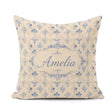 Custom Name French Blue Damask Motif Repeat on Aged Beige Lovely Square Filled Cushion Throw Pillow Sofa Bed Home Decor Zip Washable UK Made