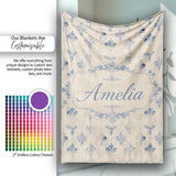 Classic French Blue Damask Motif Repeat Pattern on Aged Beige Lovely  Personalised Custom Name Super Soft Fleece Blanket Bed Sofa Throw