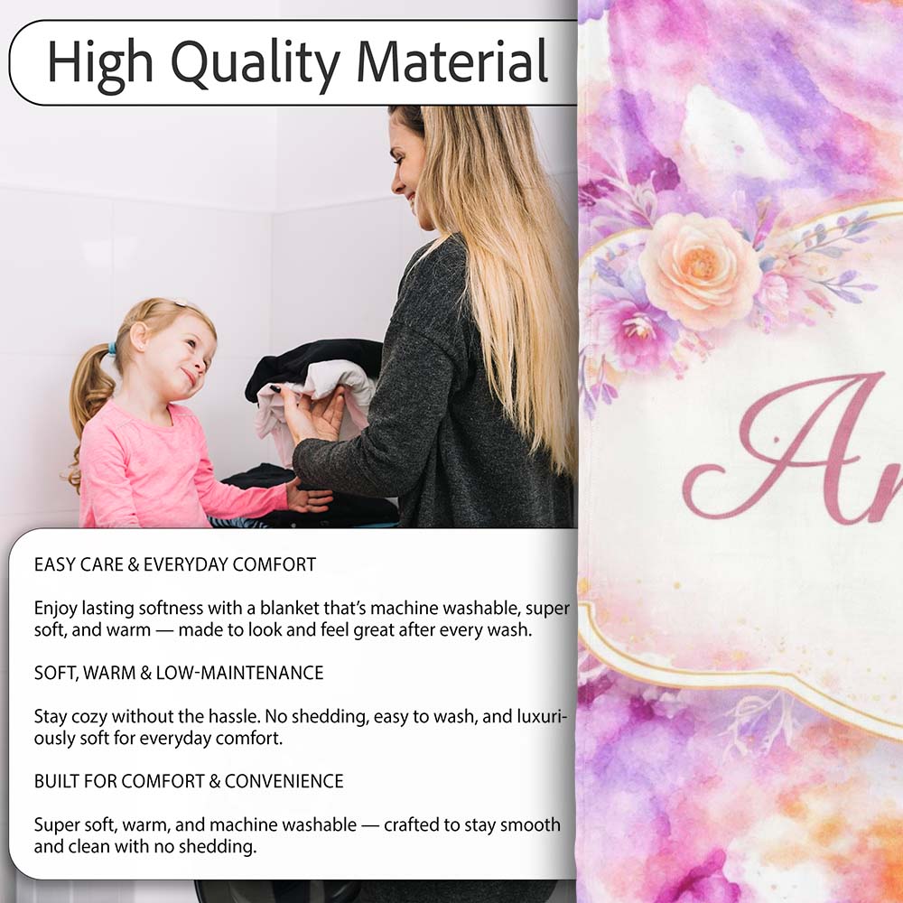 Soft Watercolour Splash Lavender Peach Abstract Pattern Lovely  Personalised Custom Name Super Soft Fleece Blanket Bed Sofa Throw