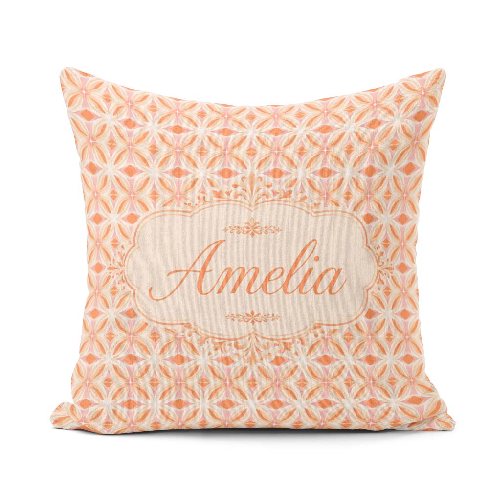 Custom Name Geometric Floral Star in Warm Peach and Cream Design Square Filled Cushion Throw Pillow Sofa Bed Home Decor Zip Washable UK Made