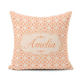 Custom Name Geometric Floral Star in Warm Peach and Cream Design Square Filled Cushion Throw Pillow Sofa Bed Home Decor Zip Washable UK Made