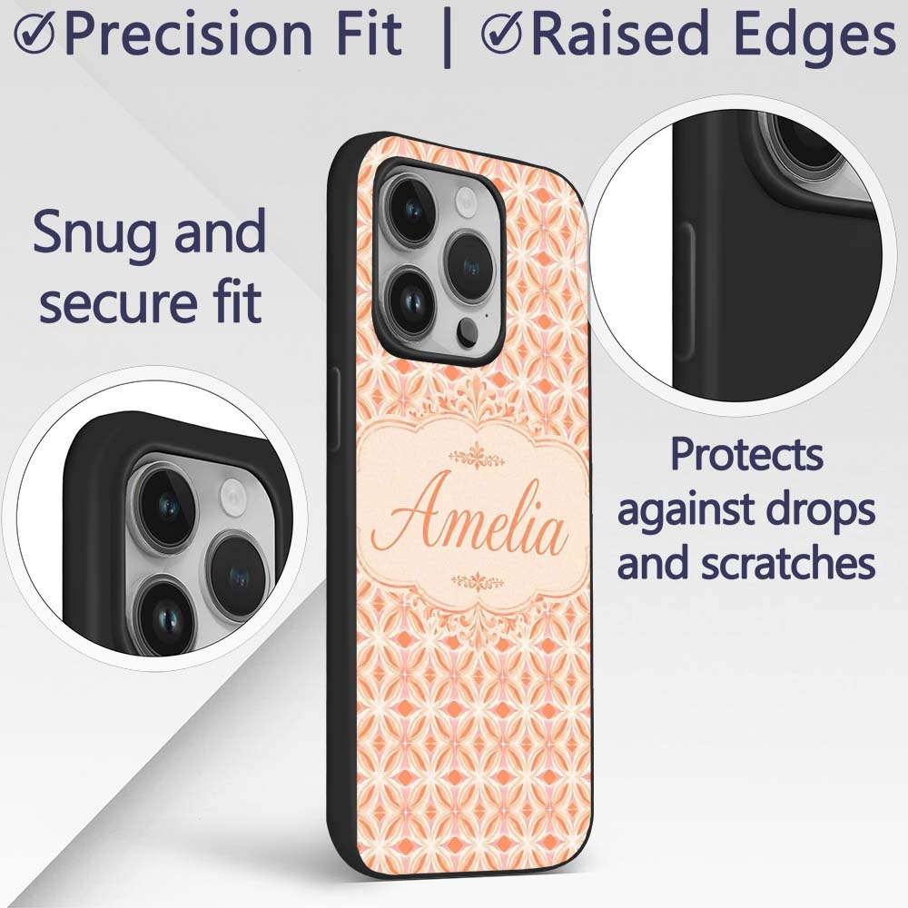 Geometric Floral Star in Warm Peach and Cream Custom Name Protective Phone Case Mobile Cover Durable Everyday Smartphone Shock Resistant