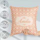 Custom Name Geometric Floral Star in Warm Peach and Cream Design Square Filled Cushion Throw Pillow Sofa Bed Home Decor Zip Washable UK Made