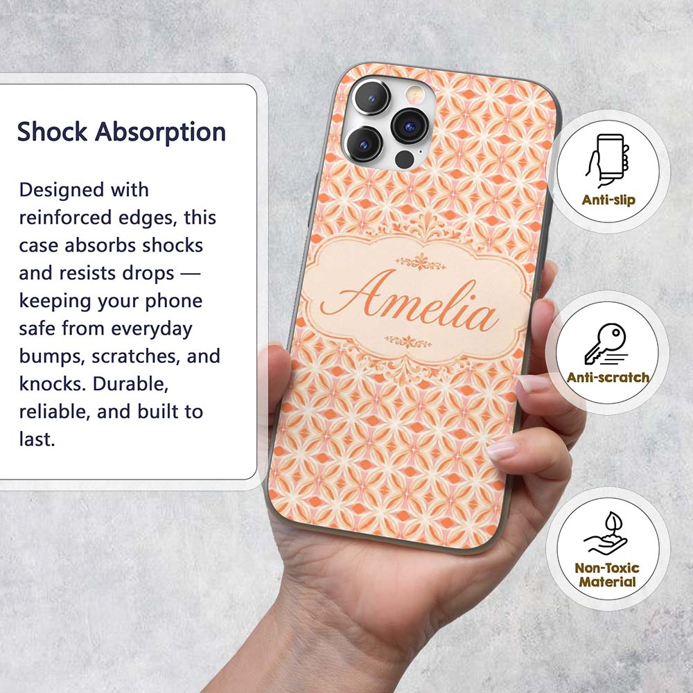 Geometric Floral Star in Warm Peach and Cream Custom Name Protective Phone Case Mobile Cover Durable Everyday Smartphone Shock Resistant