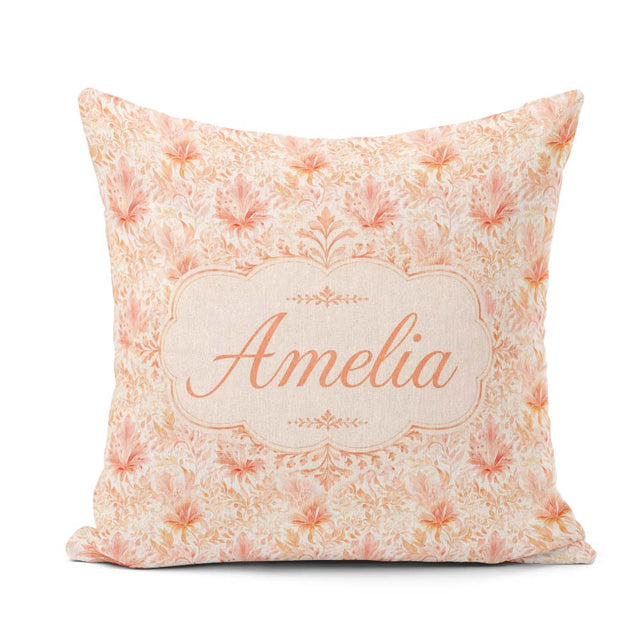Custom Name Elegant Floral with Soft Peach Blossoms and Delicate Square Filled Cushion Throw Pillow Sofa Bed Home Decor Zip Washable UK Made