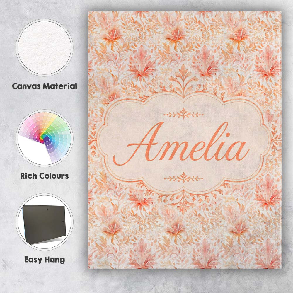 Personalised Name Elegant Floral Botanical Custom  Bespoke Contemporary Statement Canvas Wall Art Print Decor Picture Ready to Hang