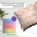 Custom Name Elegant Floral with Soft Peach Blossoms and Delicate Square Filled Cushion Throw Pillow Sofa Bed Home Decor Zip Washable UK Made