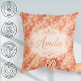 Custom Name Abstract Feather Swirl in Soft Coral Flowing Texture Square Filled Cushion Throw Pillow Sofa Bed Home Decor Zip Washable UK Made