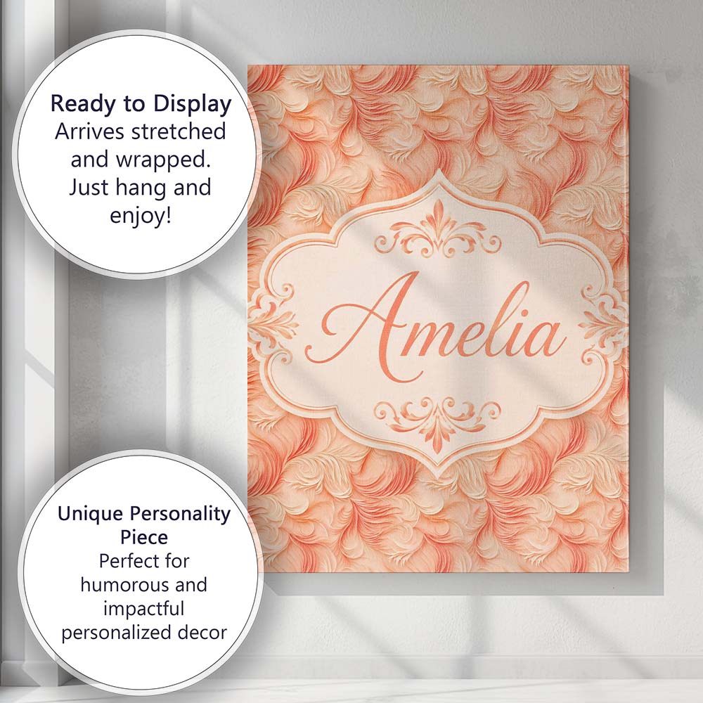 Personalised Name Abstract Feather Swirl in Custom  Bespoke Interior Contemporary Canvas Wall Art Print Decor Picture Ready to Hang