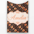 Vintage Floral Vine in Warm Peach and Black Elegant Botanical Design  Personalised Custom Name Super Soft Fleece Blanket Bed Sofa Throw