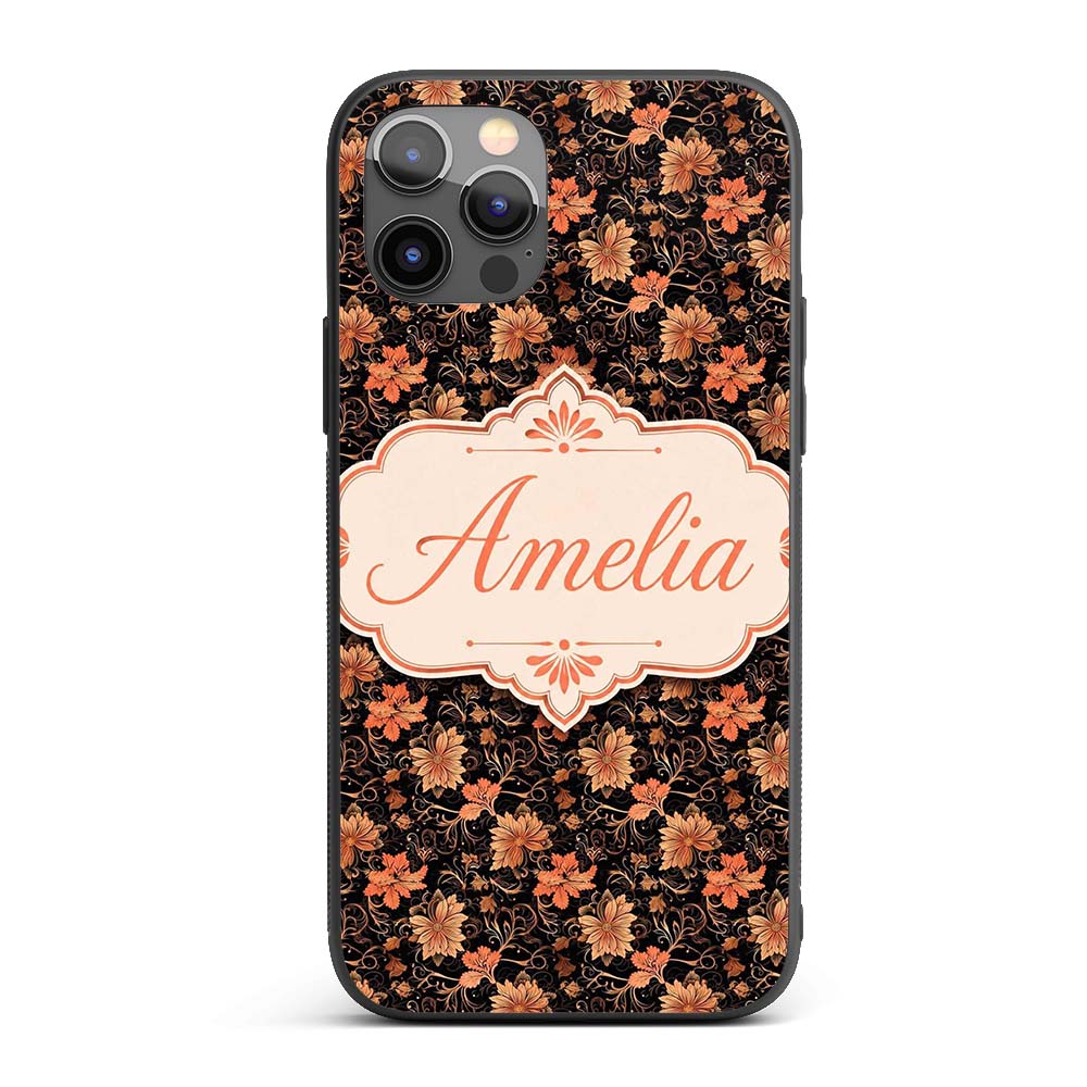 Vintage Floral Vine in Warm Peach Printed Design Custom Name Protective Phone Case Mobile Cover Durable Everyday Smartphone Shock Resistant