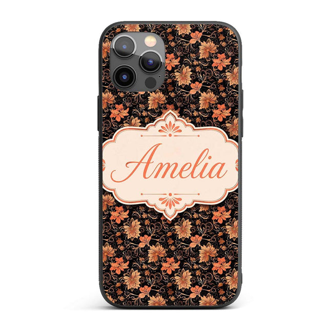 Vintage Floral Vine in Warm Peach Printed Design Custom Name Protective Phone Case Mobile Cover Durable Everyday Smartphone Shock Resistant