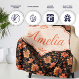 Vintage Floral Vine in Warm Peach and Black Elegant Botanical Design  Personalised Custom Name Super Soft Fleece Blanket Bed Sofa Throw