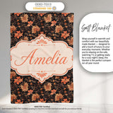 Vintage Floral Vine in Warm Peach and Black Elegant Botanical Design  Personalised Custom Name Super Soft Fleece Blanket Bed Sofa Throw