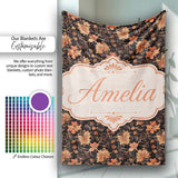 Vintage Floral Vine in Warm Peach and Black Elegant Botanical Design  Personalised Custom Name Super Soft Fleece Blanket Bed Sofa Throw