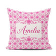 Custom Name Bright Pink Floral Folk Art with Decorative Blossoms Square Filled Cushion Throw Pillow Sofa Bed Home Decor Zip Washable UK Made