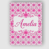Personalised Name Bright Pink Floral Folk Custom  Unique Gift Idea Elegant Feature Canvas Wall Art Print Decor Picture Ready to Hang
