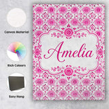 Personalised Name Bright Pink Floral Folk Custom  Unique Gift Idea Elegant Feature Canvas Wall Art Print Decor Picture Ready to Hang