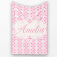 Geometric Floral Tile in Soft Pink and White Symmetrical Design  Personalised Custom Name Super Soft Fleece Blanket Bed Sofa Throw