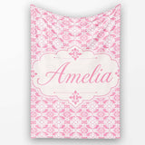 Geometric Floral Tile in Soft Pink and White Symmetrical Design  Personalised Custom Name Super Soft Fleece Blanket Bed Sofa Throw