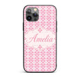 Geometric Floral Tile in Soft Pink and White Custom Name Protective Phone Case Mobile Cover Durable Everyday Smartphone Shock Resistant
