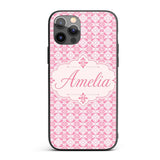 Geometric Floral Tile in Soft Pink and White Custom Name Protective Phone Case Mobile Cover Durable Everyday Smartphone Shock Resistant