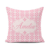 Custom Name Geometric Floral Tile in Soft Pink and White Design Square Filled Cushion Throw Pillow Sofa Bed Home Decor Zip Washable UK Made