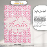 Geometric Floral Tile in Soft Pink and White Symmetrical Design  Personalised Custom Name Super Soft Fleece Blanket Bed Sofa Throw