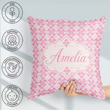 Custom Name Geometric Floral Tile in Soft Pink and White Design Square Filled Cushion Throw Pillow Sofa Bed Home Decor Zip Washable UK Made