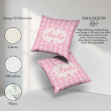 Custom Name Geometric Floral Tile in Soft Pink and White Design Square Filled Cushion Throw Pillow Sofa Bed Home Decor Zip Washable UK Made