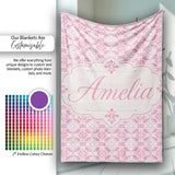 Geometric Floral Tile in Soft Pink and White Symmetrical Design  Personalised Custom Name Super Soft Fleece Blanket Bed Sofa Throw