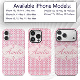 Geometric Floral Tile in Soft Pink and White Custom Name Protective Phone Case Mobile Cover Durable Everyday Smartphone Shock Resistant