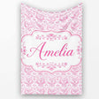 Elegant Pink Damask Floral Pattern with Ornate Vintage Motifs Lovely  Personalised Custom Name Super Soft Fleece Blanket Bed Sofa Throw