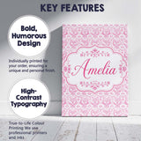 Personalised Name Elegant Pink Damask Custom Modern Room Accent Creative Decorator Style Canvas Wall Art Print Decor Picture Ready to Hang