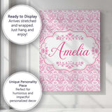 Personalised Name Elegant Pink Damask Custom Modern Room Accent Creative Decorator Style Canvas Wall Art Print Decor Picture Ready to Hang
